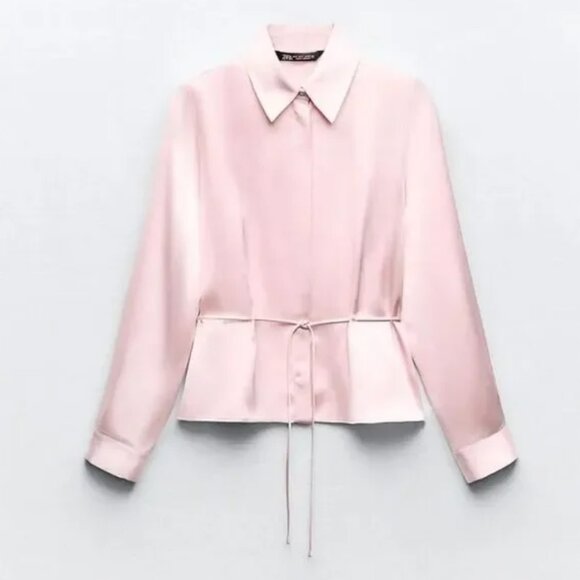 ZARA nwt DRAWSTRING WAIST SATIN EFFECT SHIRT - small - Picture 3 of 10